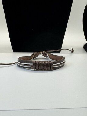 Men’s Brown Leather Layered Wrap Bracelet Adjustable Pull Cord Unisex